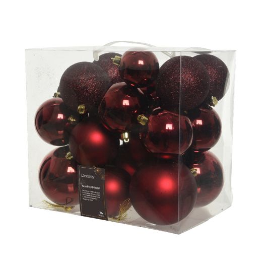 Oxblood Assorted Shatterproof Baubles - 26 Pack