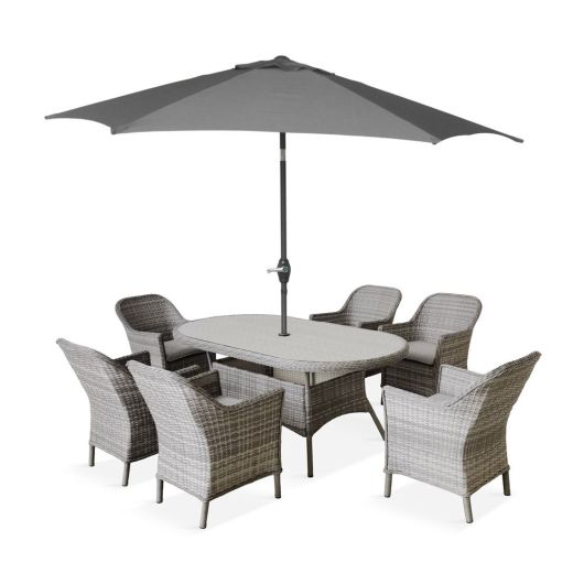 Fern Living Andorra Deluxe 6 Seat Oval Dining with Parasol