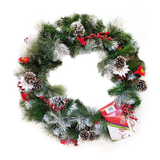 National Tree Snowy Bristle Wreath With Pine Cones - 76cm (30")