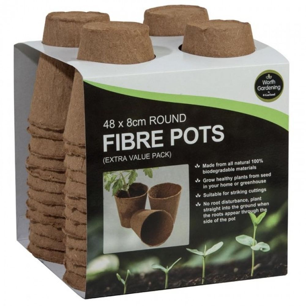 Garland 8cm Round Fibre Pots - 48 Pack