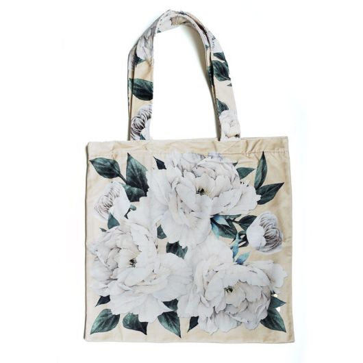 Floral White Peony Tote Bag